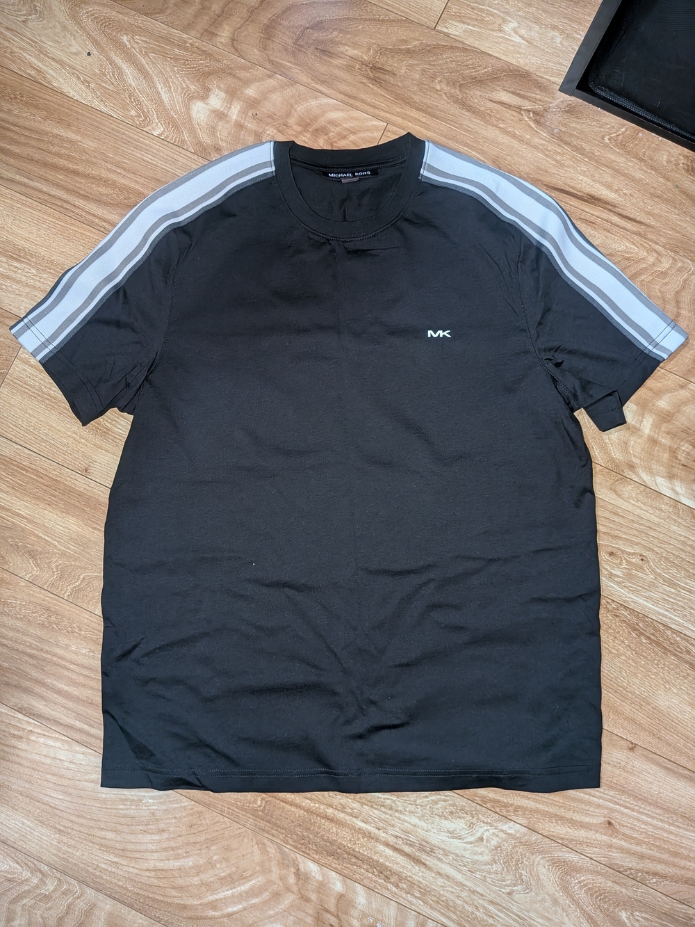 Michael Kors Black Tee with Gray Shoulder Stripes